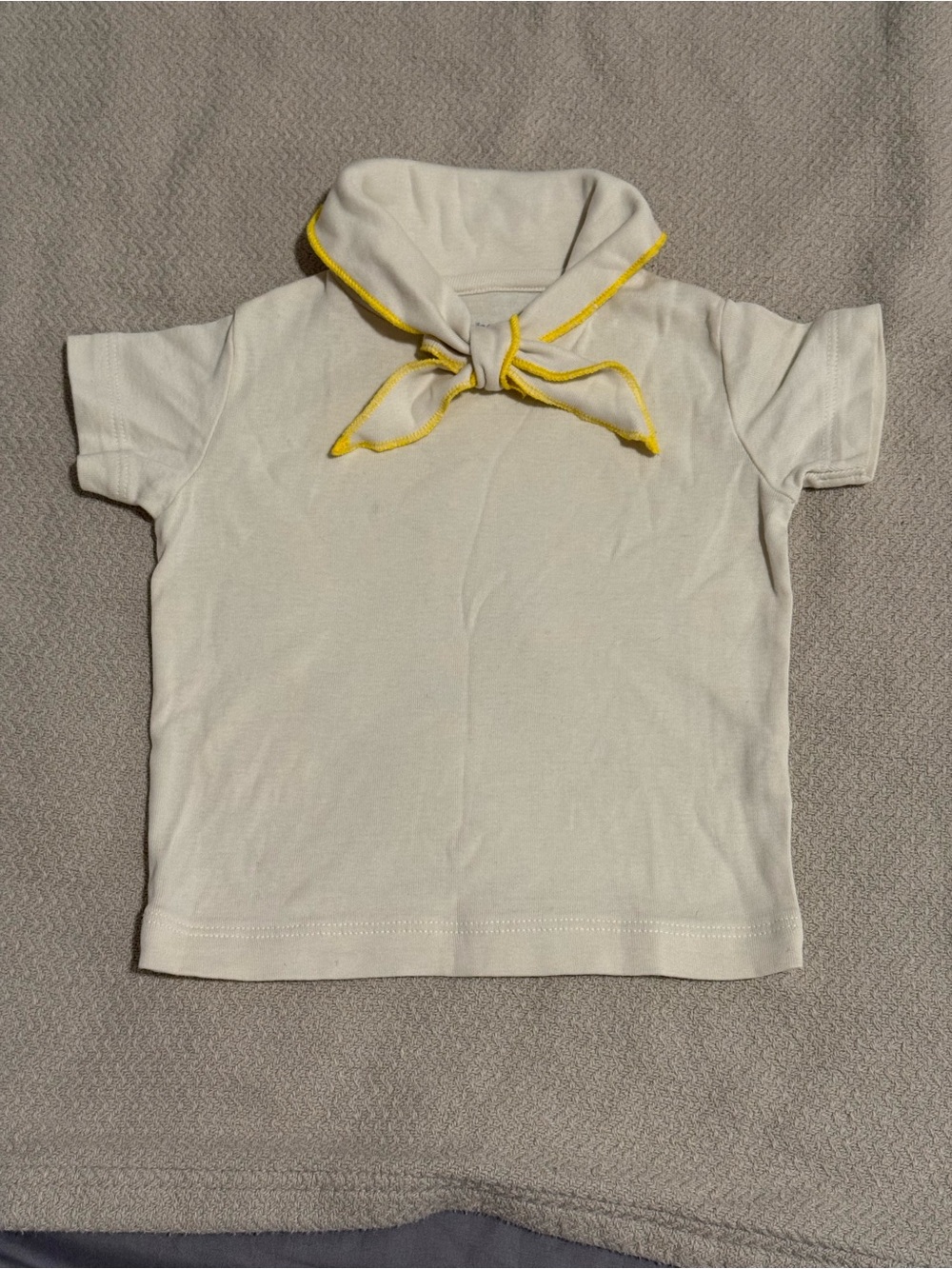 Misha And Puff Cream Short-Sleeve Top with Yellow-Trim Sailor Collar